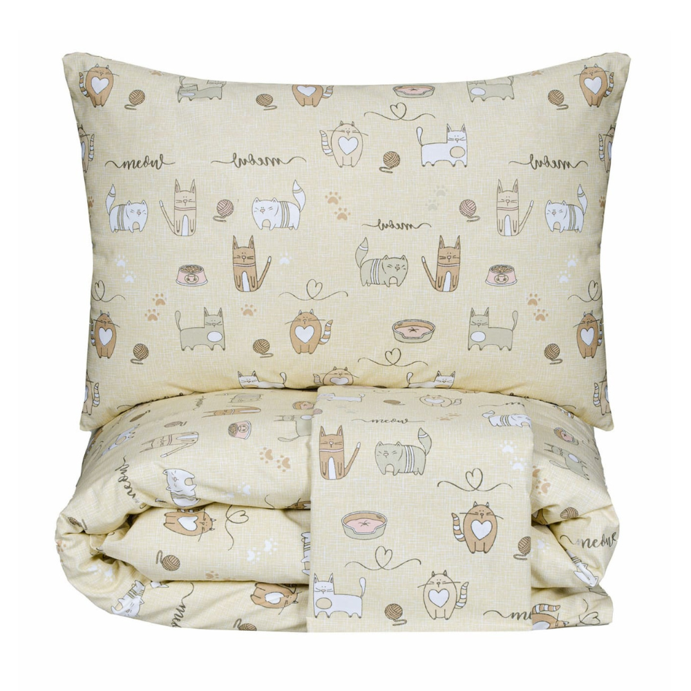 Lenjerie de pat pentru o persoană, bumbac, Cat's Joy