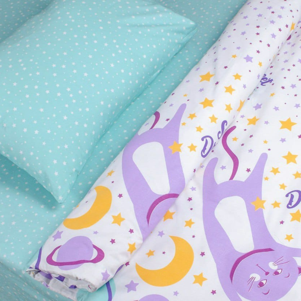 Lenjerie de pat pentru o persoană, bumbac, Cats and Stars