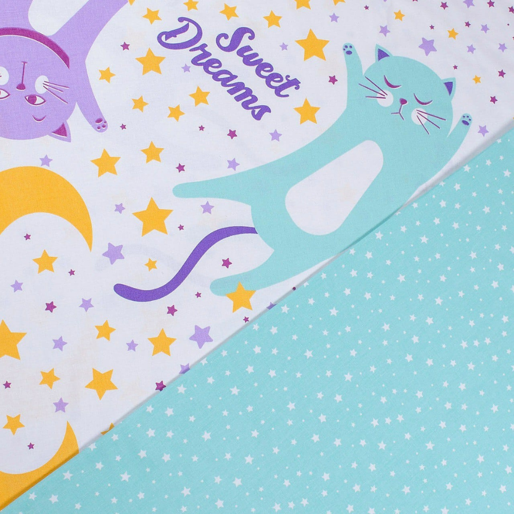 Lenjerie de pat pentru o persoană, bumbac, Cats and Stars