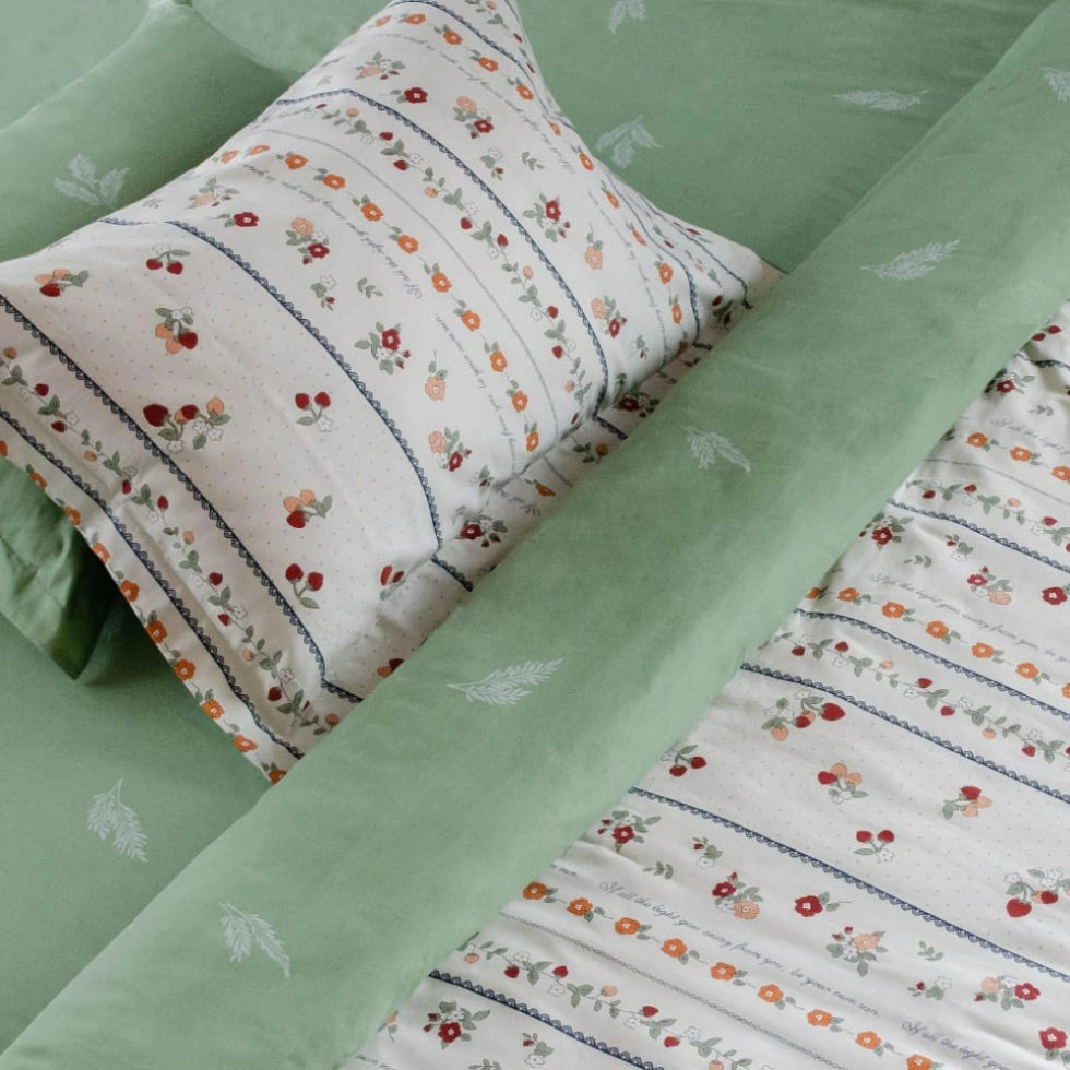 Lenjerie dublă de pat din bumbac satinat, Strawberries