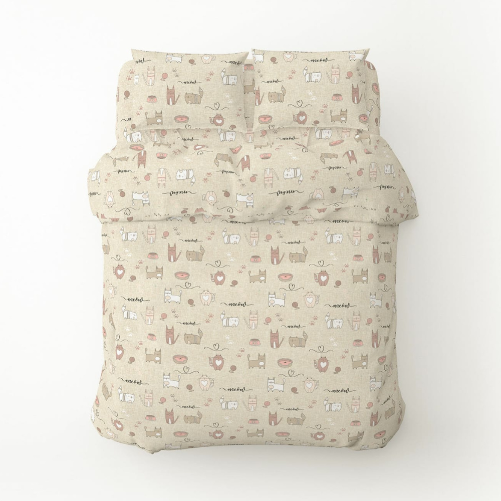 Lenjerie de pat pentru o persoană, bumbac, Cat's Joy