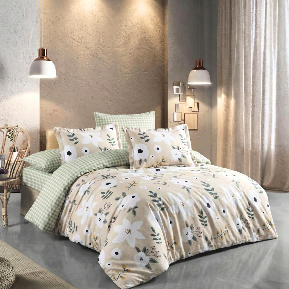 Lenjerie dublă de pat din bumbac satinat, Poppy