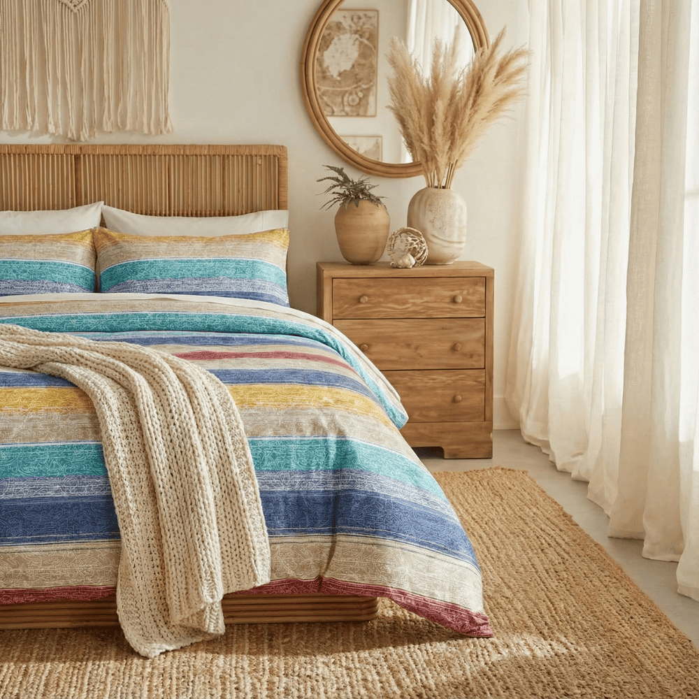 Lenjerie dublă de pat din bumbac flanelat, Azur